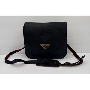 Vtg Thelma Thick Leather Crossbody Saddle Bag Brass Turn Lock Boho Purse Bag